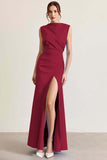 Sky Blue Sheath Sleeveless Long Formal Dress with Slit