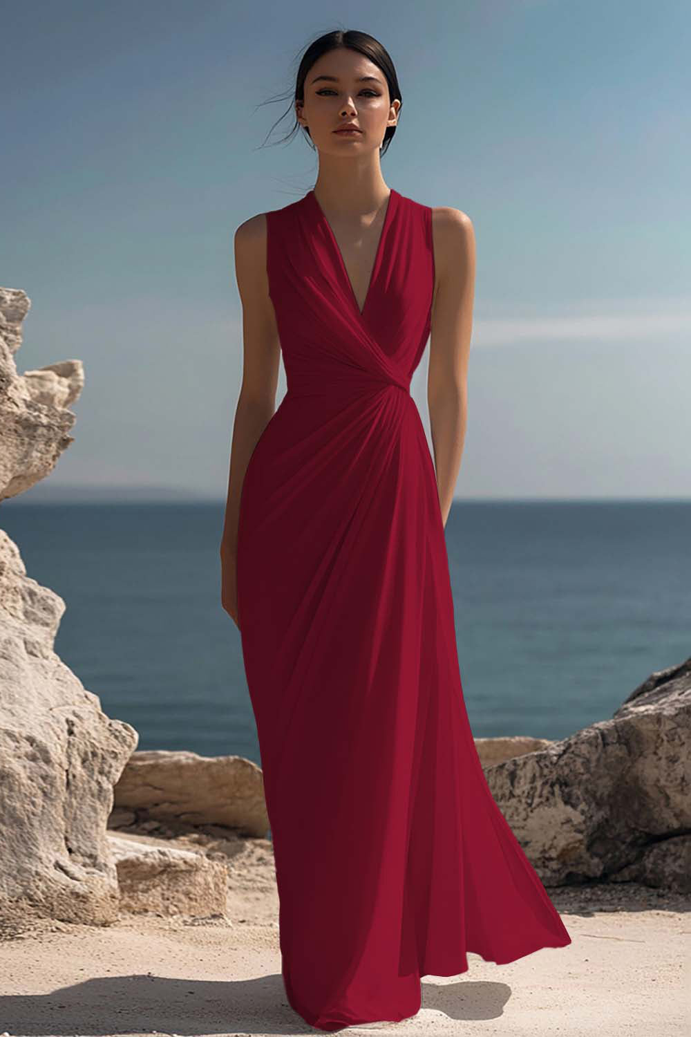 White Chiffon Sheath Sleeveless Long Rehearsal Dinner Dress