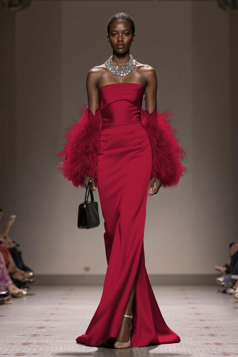 Silver Satin Mermaid  Strapless Long Formal Dress with Slit