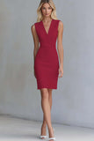 Bodycon Ivory Satin V-Neck Short Work Dress
