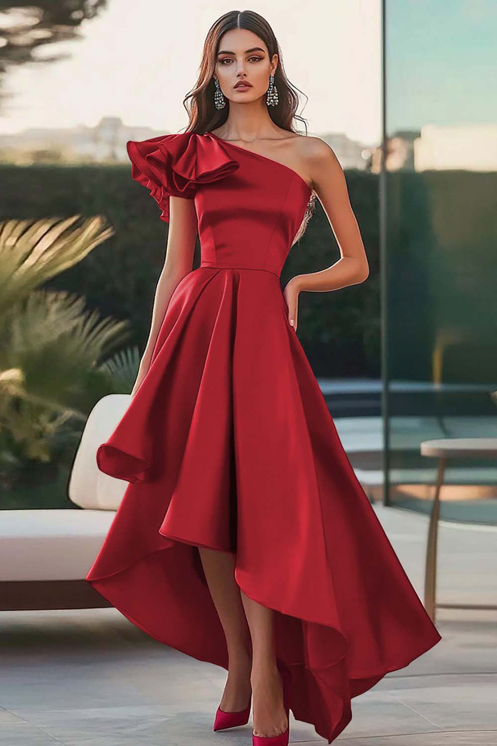 red one shoulder satin dress The Mely One Shoulder Satin Dress Smoky Blue / 10