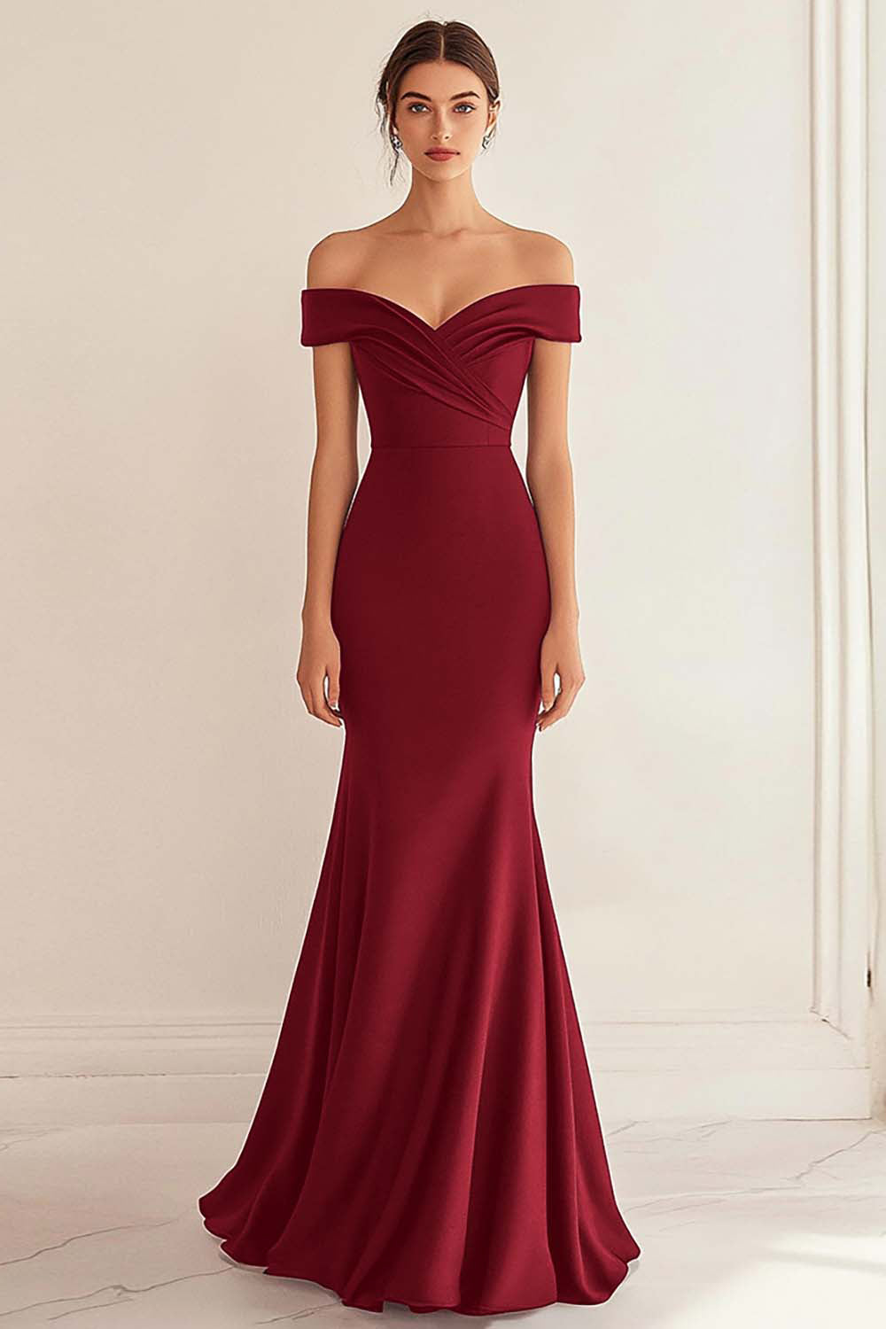Navy Satin Off the Shoulder Sheath Long Formal Dress