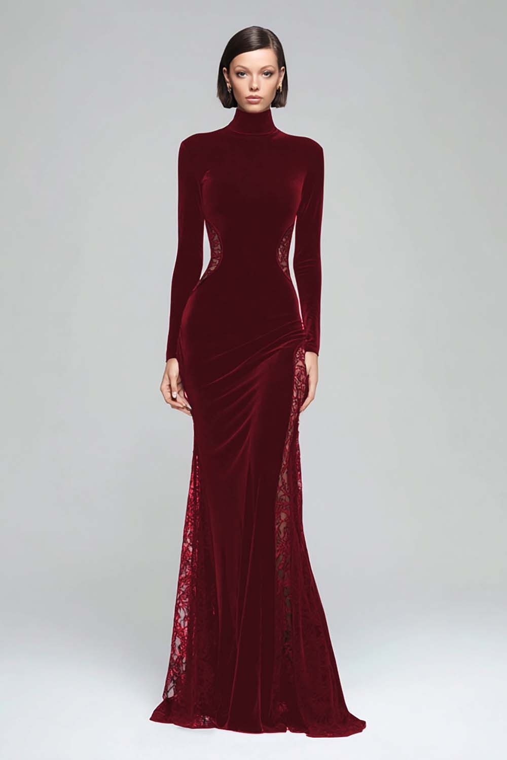 Zapakasa Women Black Velvet Maxi Formal Dress Mermaid High Neck Holiday Party Dress with Lace Zapakasa Women Black Velvet Maxi Formal Dress Mermaid High Neck Holiday Party Dress with Lace