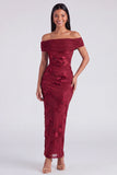 Off the Shoulder Blue Floral Maxi Mermaid Beach Wedding Guest Dress with Back Slit