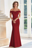 Dusty Rose Off the Shoulder Long Sheath Mother of the Bride Dress with Appliques
