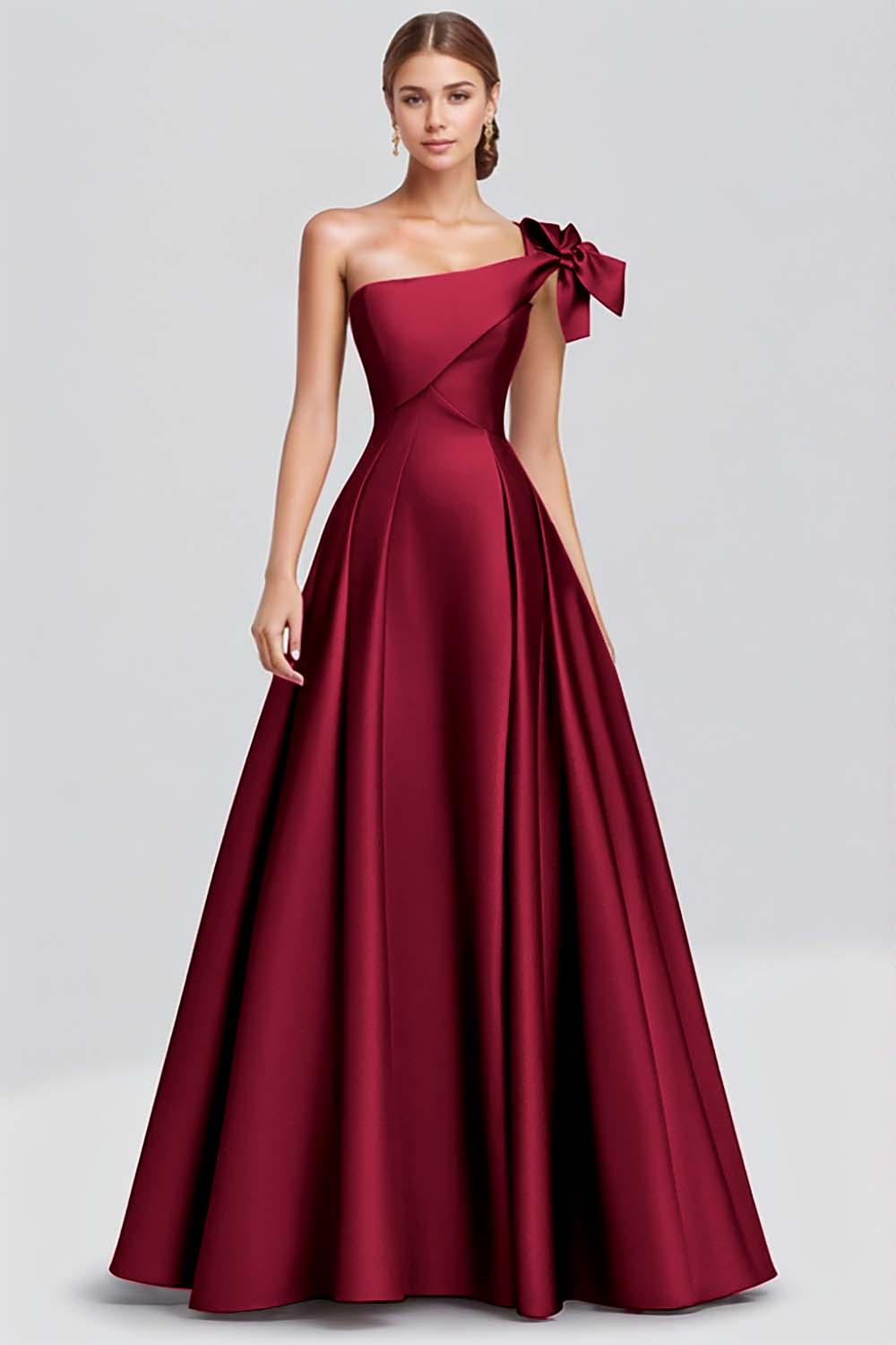 ZAPAKASA Women Fuchsia Long Prom Dress A-Line Bow One Shoulder Satin Evening Dress ZAPAKASA Women Fuchsia Long Prom Dress A-Line Bow One Shoulder Satin Evening Dress