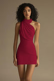 White Sleeveless High Neck Ruched Bodycon Short Homecoming Dress