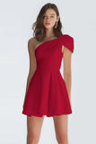 Simple Ivory Satin One Shoulder Short A-Line Graduation Dress