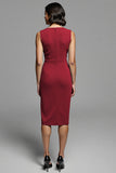 Grey Bodycon Satin Crew Neck Midi Ruched Work Dress with Slit