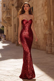 Sparkly Gold Sequin Sweetheart Mermaid Long Prom Dress