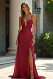 Dusty Rose Elegant Appliqued Long Sheath Prom Dress with Slit