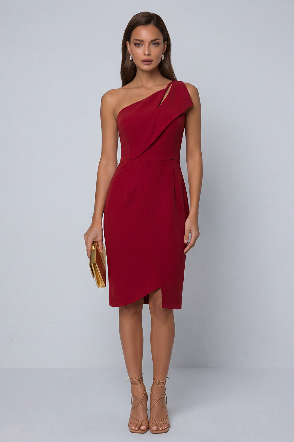 Black Pencil Knee Length One Shoulder Work Dress