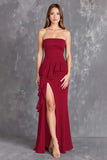 Black Sheath Satin Square Neck Long Formal Dress with Slit