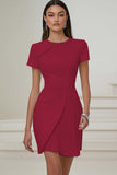White Round Neck Satin Bodycon Short Sleeve Work Dress