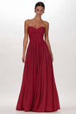 Yellow Chiffon Pleated A Line Sweetheart Long Formal Dress