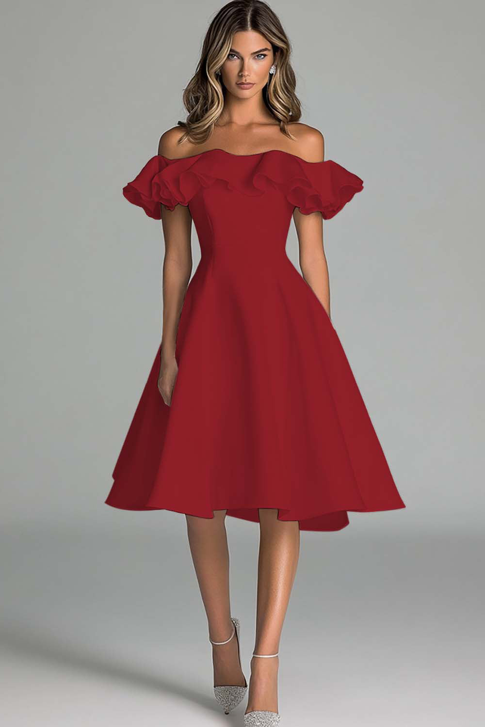 A Line White Satin Off the Shoulder Short Graduation Dress with Ruffles