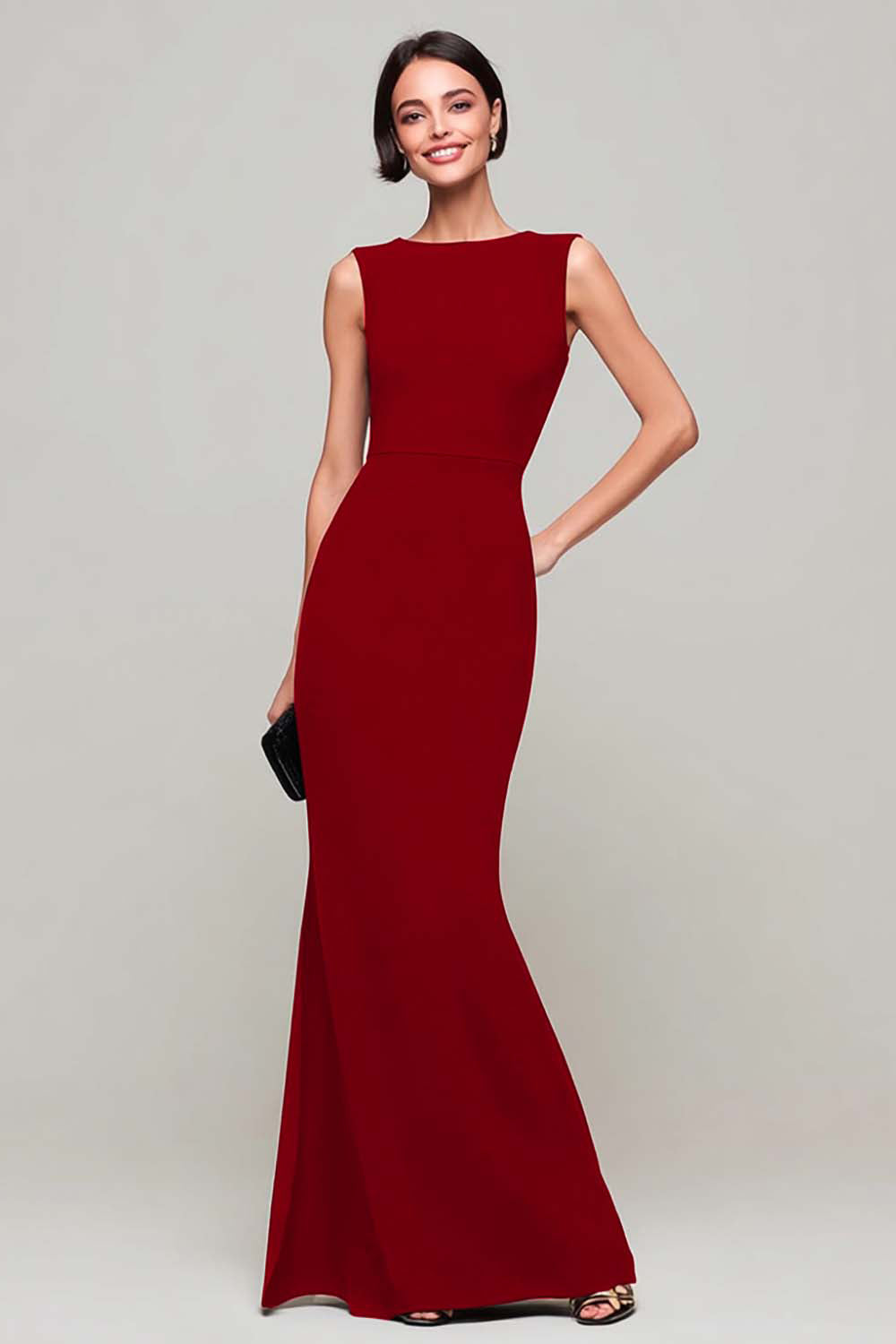 Simple Black Boat Neck Mermaid Long Formal Dress