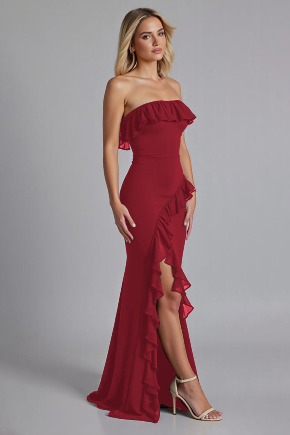 Black Chiffon Sheath Square Neck Long Formal Dress with Slit