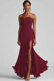Strapless Chiffon Long Sheath Black Tie Dress with Slit