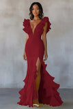 Yellow Chiffon Mermaid Long Formal Dress with Ruffles
