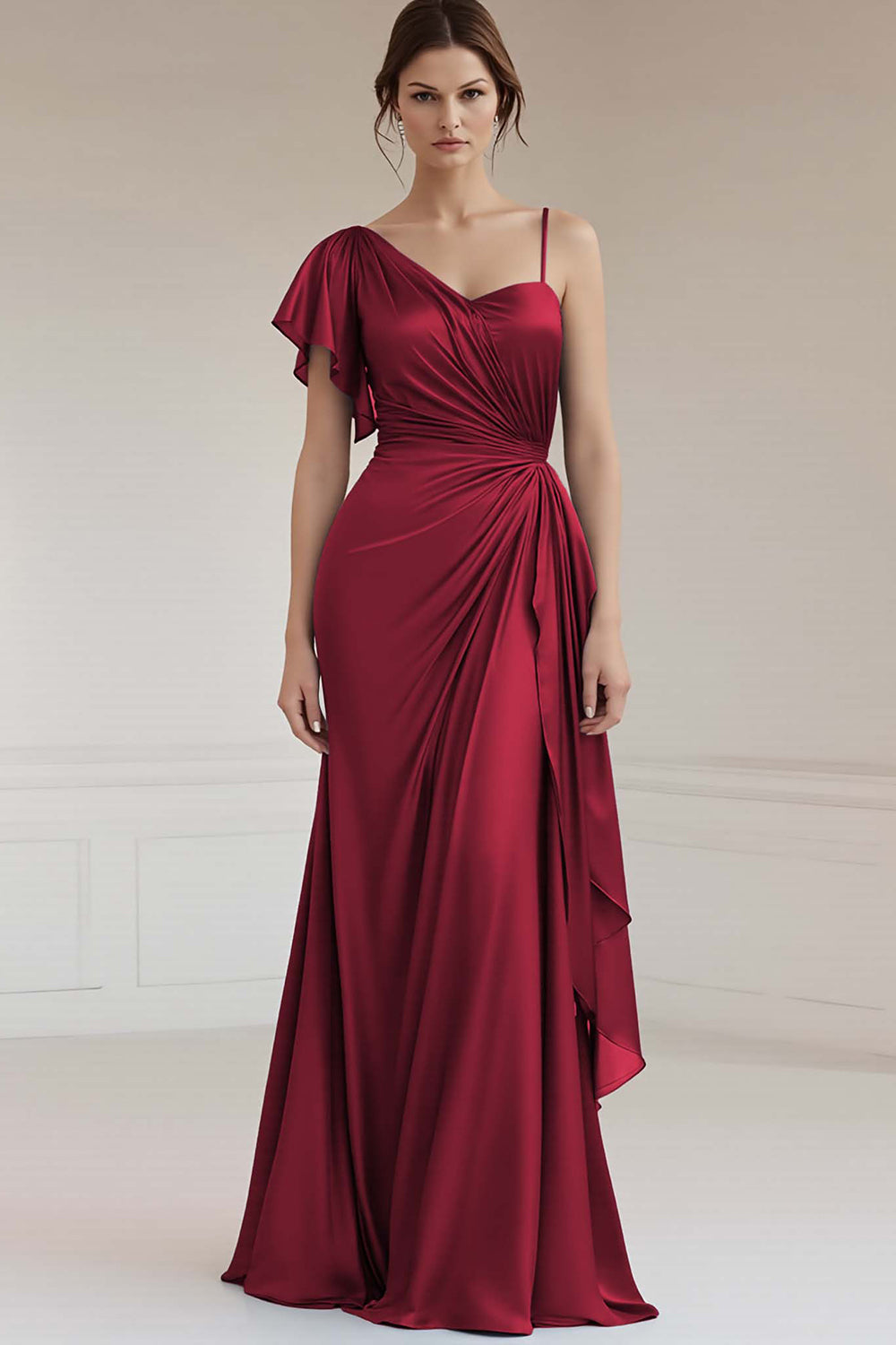 Grey Blue Sheath Satin Long Asymmetrical Formal Dress