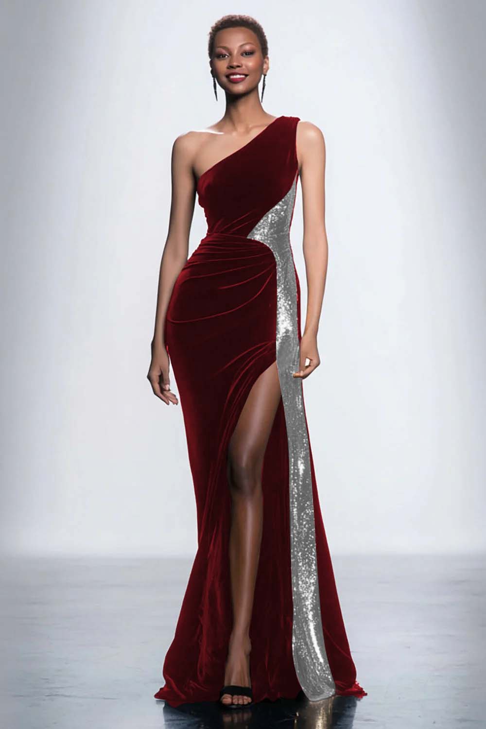 Zapakasa Women Sparkly Black Velvet Long Holiday Party Dress with Sequins One Shoulder Mermaid Black Tie Dress with Slit Zapakasa Women Sparkly Black Velvet Long Holiday Party Dress with Sequins One Shoulder Mermaid Black Tie Dress with Slit