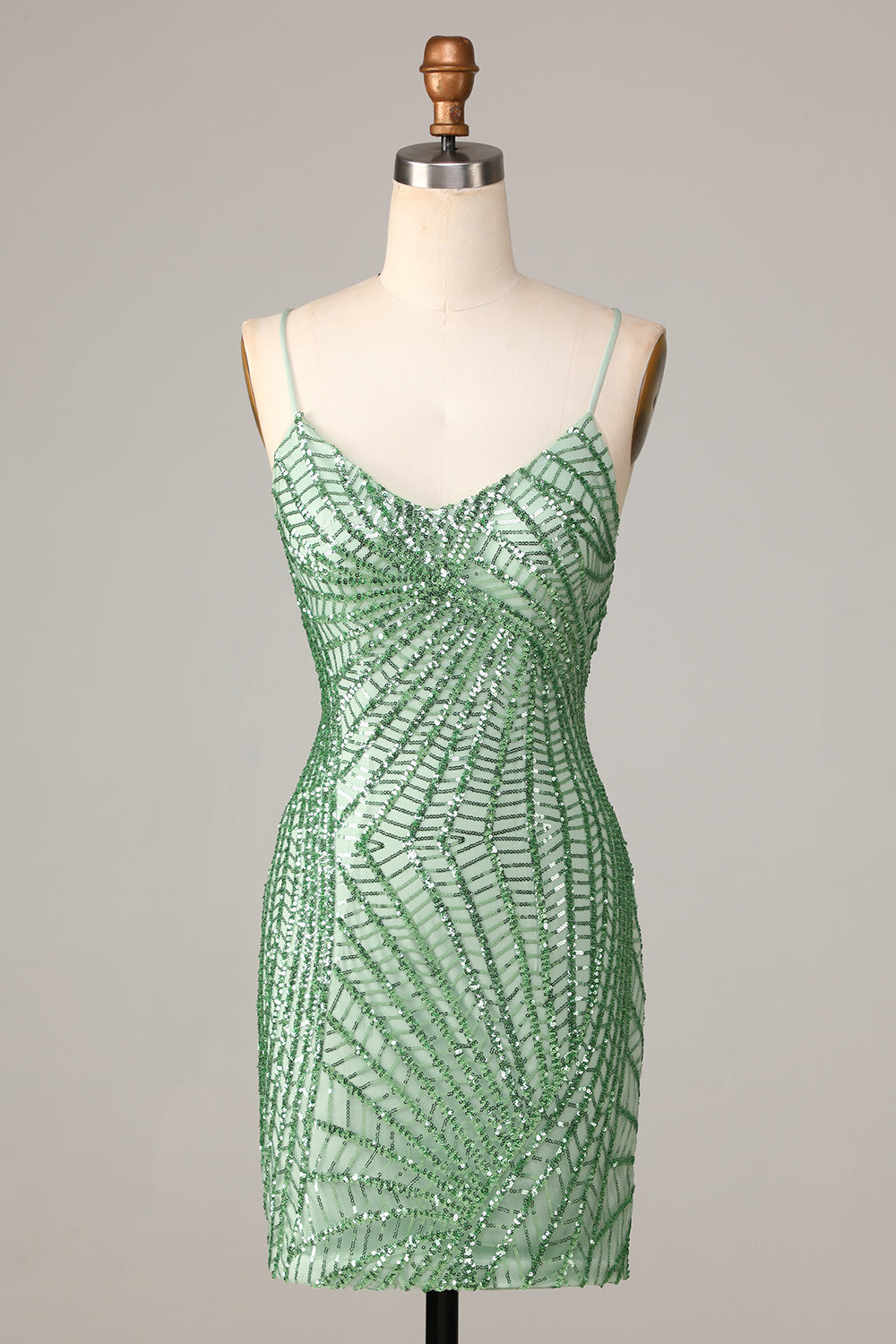 Sparkly Bodycon Spaghetti Straps Green Sequins Short Homecoming Dress