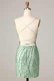 Sparkly Bodycon Spaghetti Straps Green Sequins Short Homecoming Dress