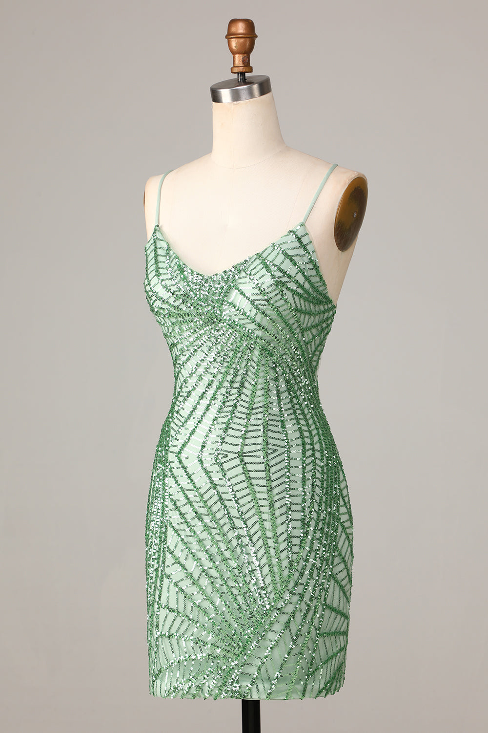 Sparkly Bodycon Spaghetti Straps Green Sequins Short Homecoming Dress