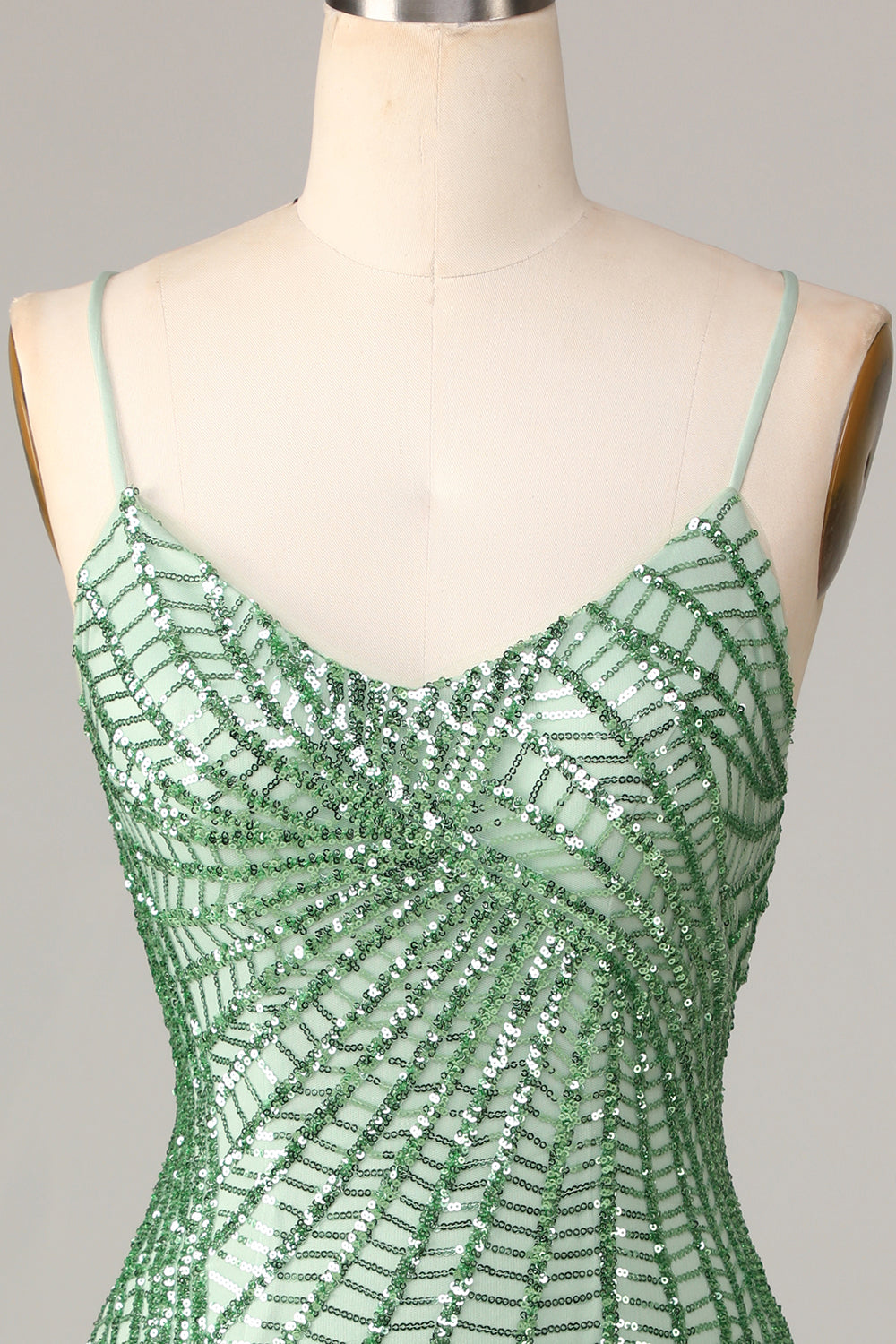 Sparkly Bodycon Spaghetti Straps Green Sequins Short Homecoming Dress