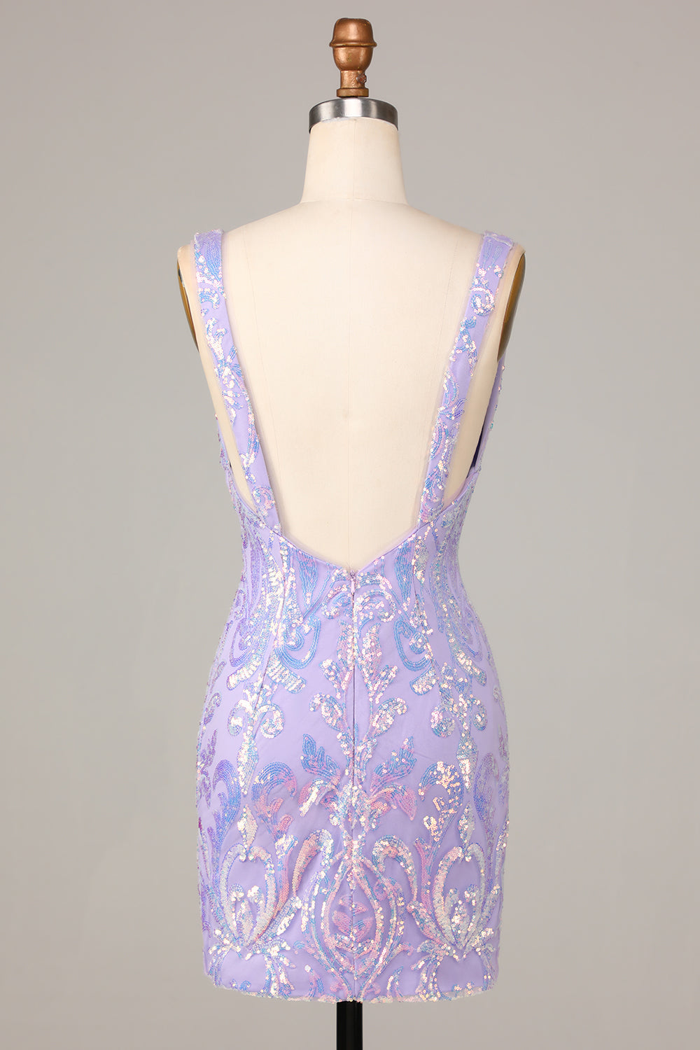 Sparkly Lilac Sequins Beaded V neck Bodycon Short Homecoming Dress