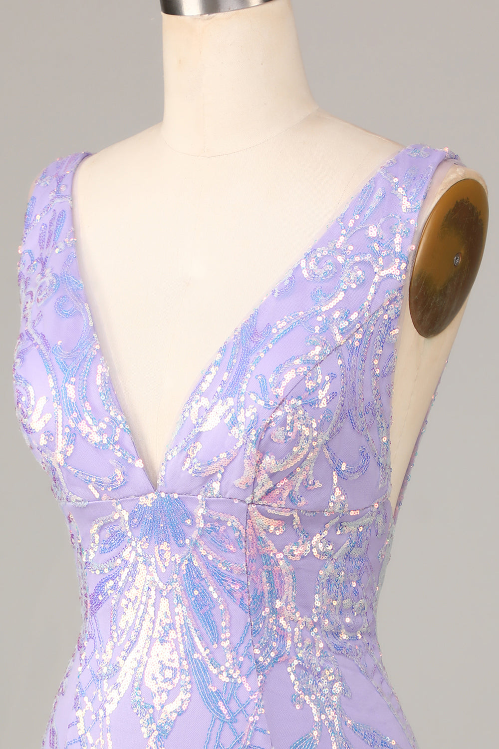 Sparkly Lilac Sequins Beaded V neck Bodycon Short Homecoming Dress