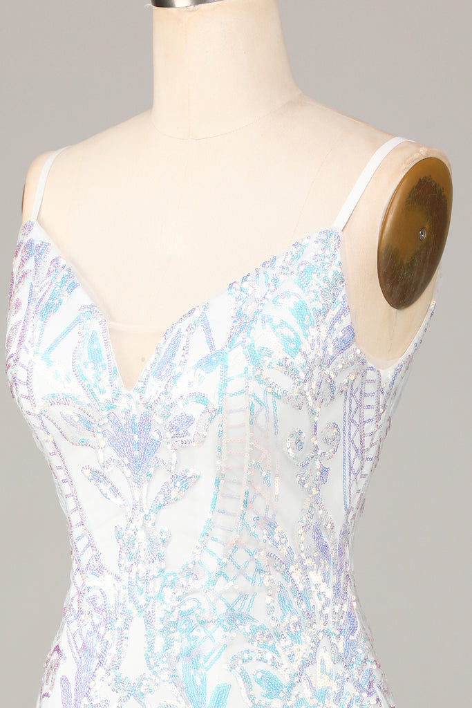 Gorgeous V Neck White Sequins Party Dress,Cocktail Dress,Short Homecoming Dress Y830 main image 1