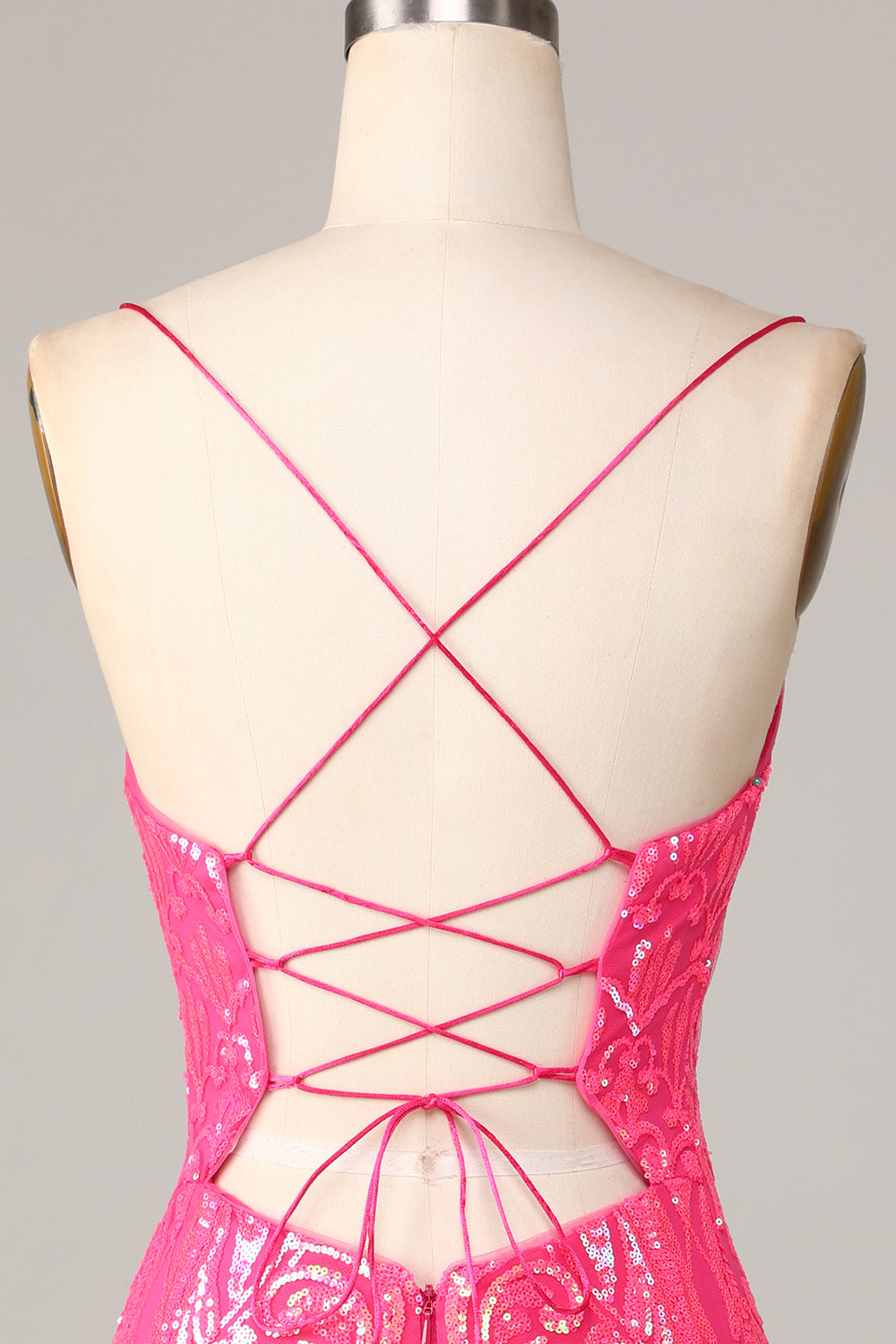 Spaghetti Straps Fuchsia Tight Short Homecoming Dress with Criss Cross Back