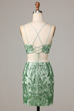 Two-Piece Spaghetti Straps Green Sequins Short Homecoming Dress