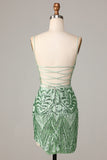 Spaghetti Straps Green Sequins Tight Short Homecoming Dress