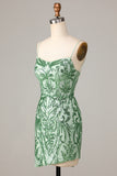 Spaghetti Straps Green Sequins Tight Short Homecoming Dress