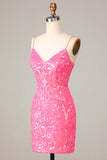 Spaghetti Straps Fuchsia Tight Short Homecoming Dress