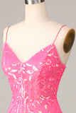 Spaghetti Straps Fuchsia Tight Short Homecoming Dress