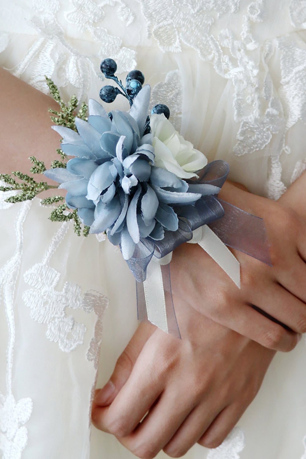 corsage for grey prom dress Corsage Prom Fancy Shell Blue Stems Curbside
