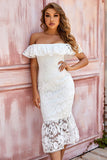 White Off the Shoulder Lace Cocktail Dress