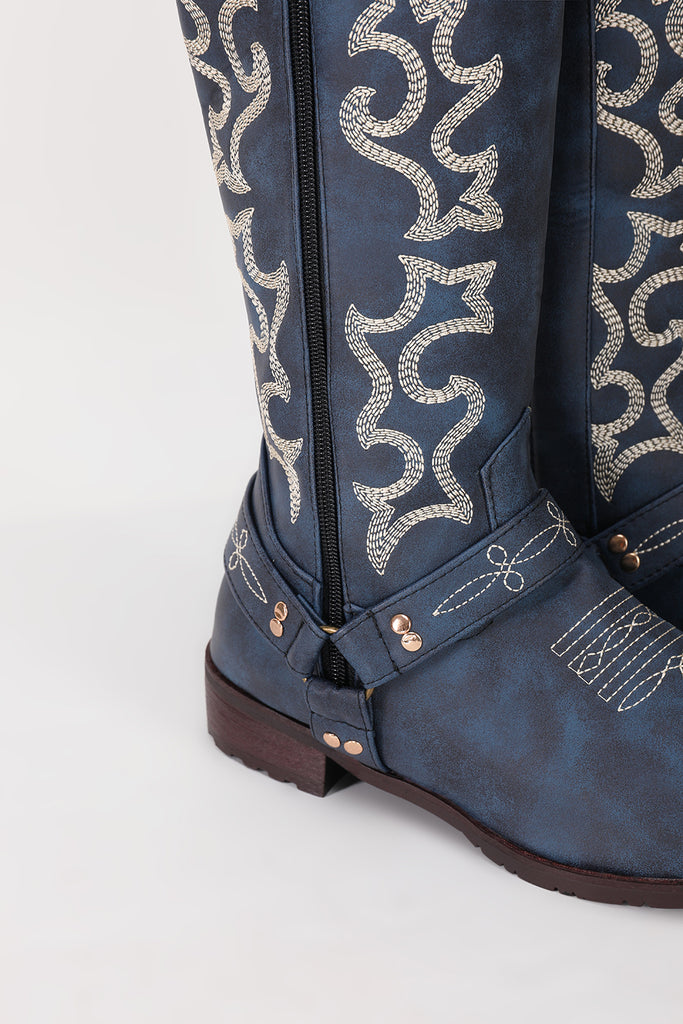 Dusty Rose Embroidered Mid Calf Cowgirl Boho Boots