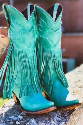 Dark Red Fringed Ankle Boots