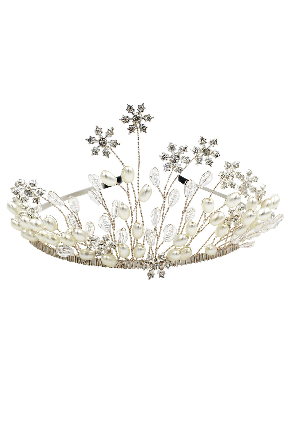 White Snowflake Pearl Flower Bridal Crown