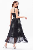 A-Line Black Spaghetti Straps Chiffon Corset Party Dress