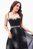 A-Line Black Spaghetti Straps Chiffon Corset Party Dress