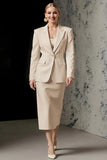 Ivory 2 Piece Pencil Satin Peak Lapel Midi Business Suits