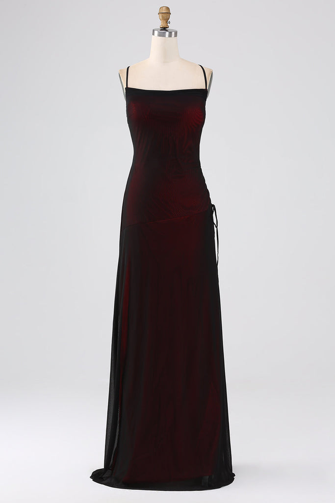 Sheath Spaghetti Straps Lace Square Neck Burgundy Formal Dresses main image 1