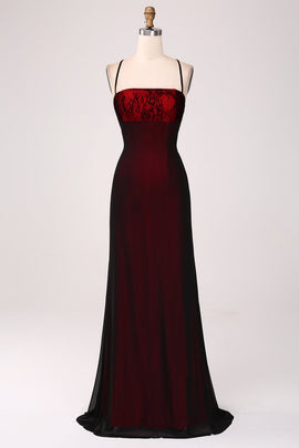 Zapakasa Women Sheath Bridesmaid Dress with Lace-up Back Black Red Long Wedding Party Dress Zapakasa Women Sheath Bridesmaid Dress with Lace-up Back Black Red Long Wedding Party Dress