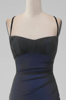 Sheath Spaghetti Straps Floor Length Black Red Bridesmaid Dress
